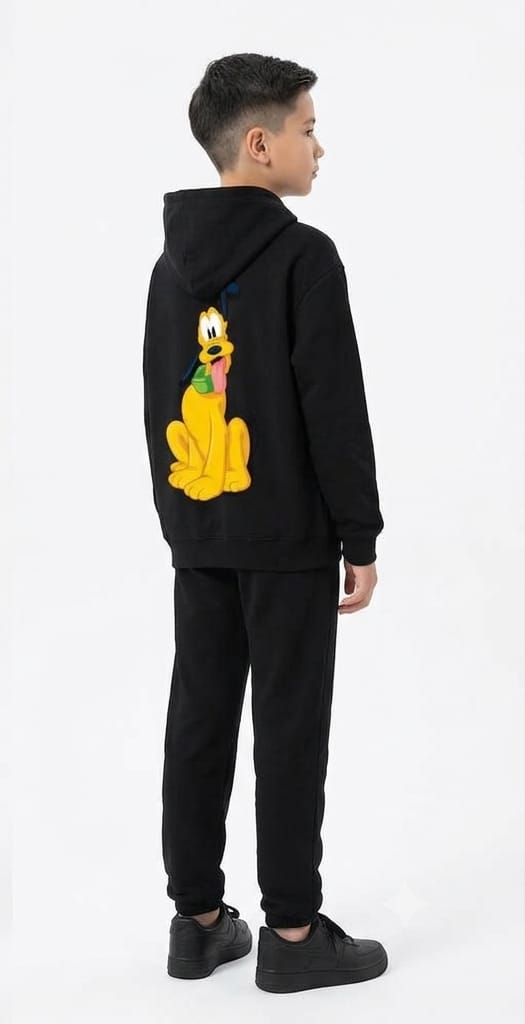 HKAY Premium Vintage Pluto Dog Jet Black 320 GSM Hoodie