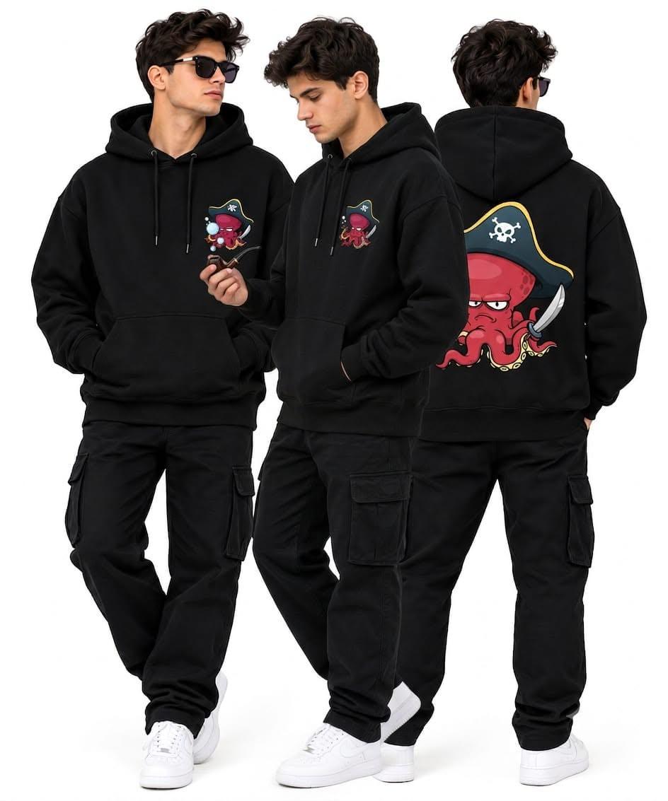HKAY Premium Captain Octopus Jet Black 320 GSM Hoodie