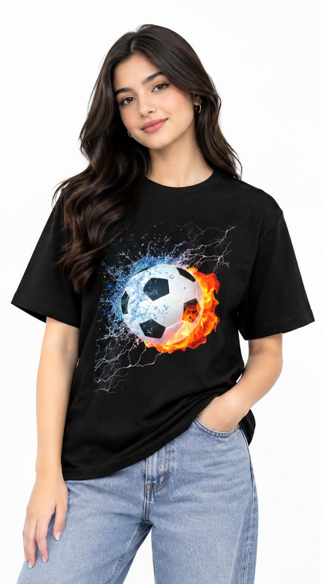 HKAY Premium Fire & Water Soccer Jet Black 200 GSM T-Shirt
