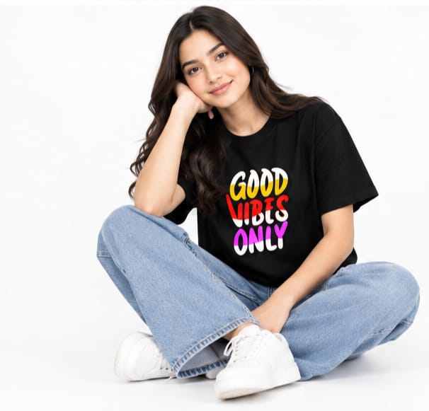 HKAY Premium Good Vibes Only Jet Black T-Shirt