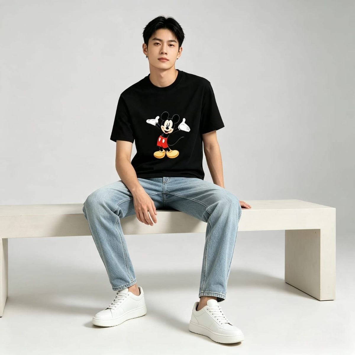 HKAY Premium Vintage Mouse Jet Black 200 GSM T-Shirt