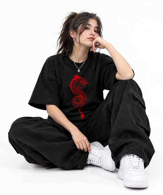 Red Dragon Graphic T-Shirt – Jet Black Streetwear Cotton Tee