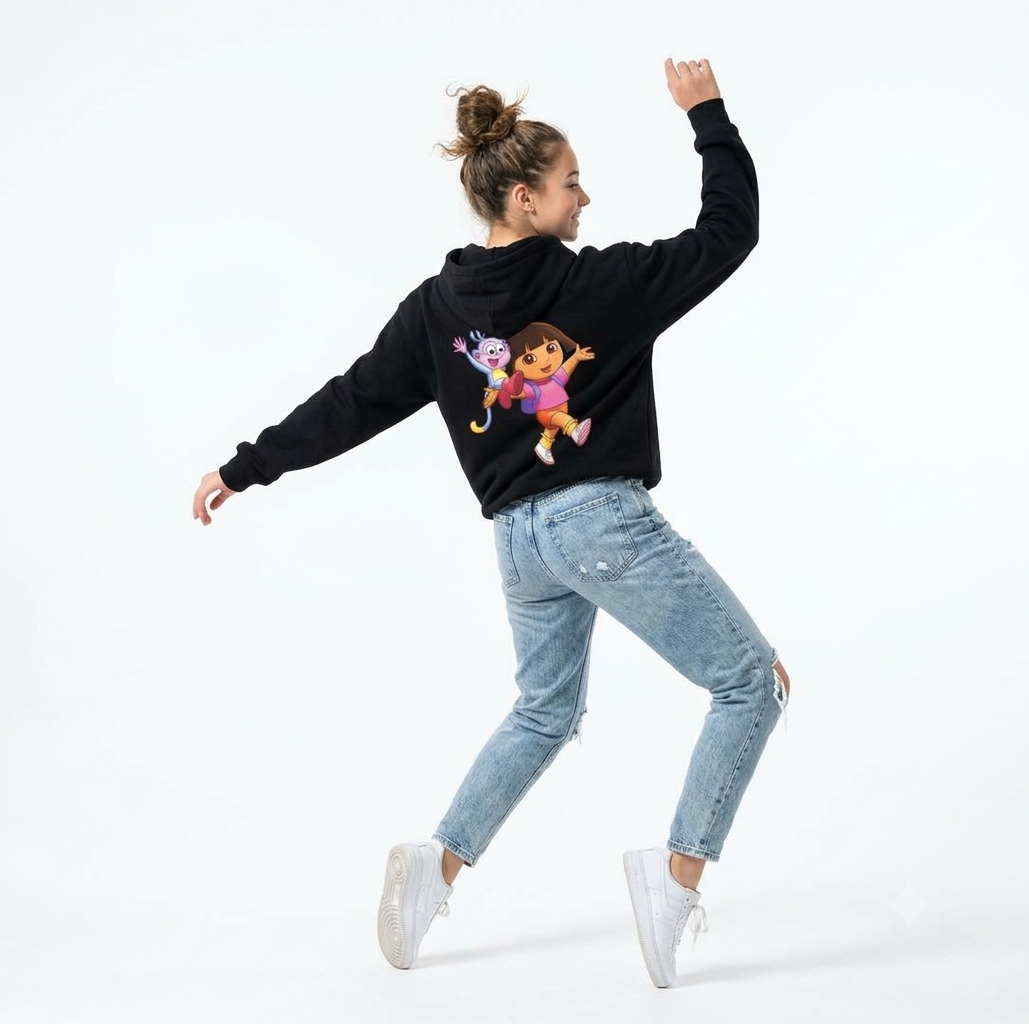 Dora the Explorer & Boots Graphic Back-Print Pullover Hoodie – Black