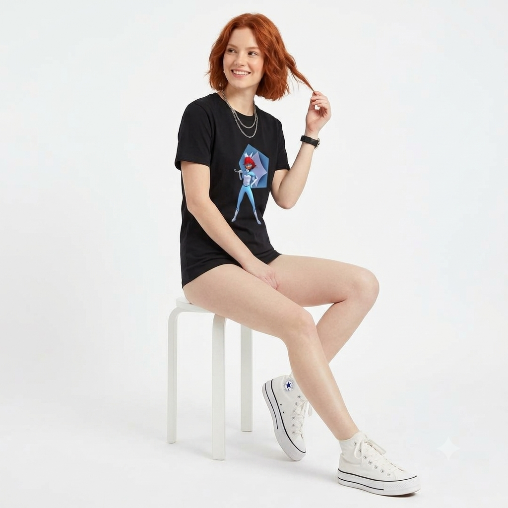 Bunnix Graphic T-Shirt – Miraculous Ladybug Alix Kubdel Black Cotton Crewneck Tee